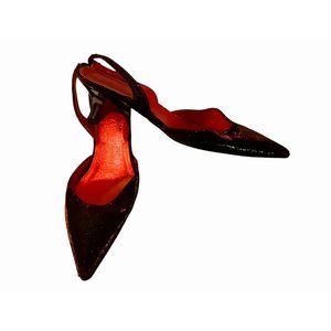 Robert Cavalli Vicini Red And Green Point Toe Sling Back Kitten Heels Size 37.5